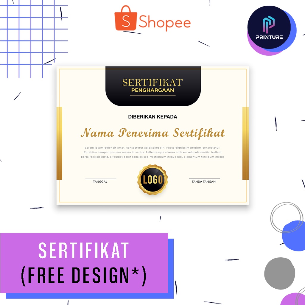 

FREE DESIGN - CUSTOM SERTIFIKAT Ukuran A4 ART CARTON 210gr / BC TIK 200 gr