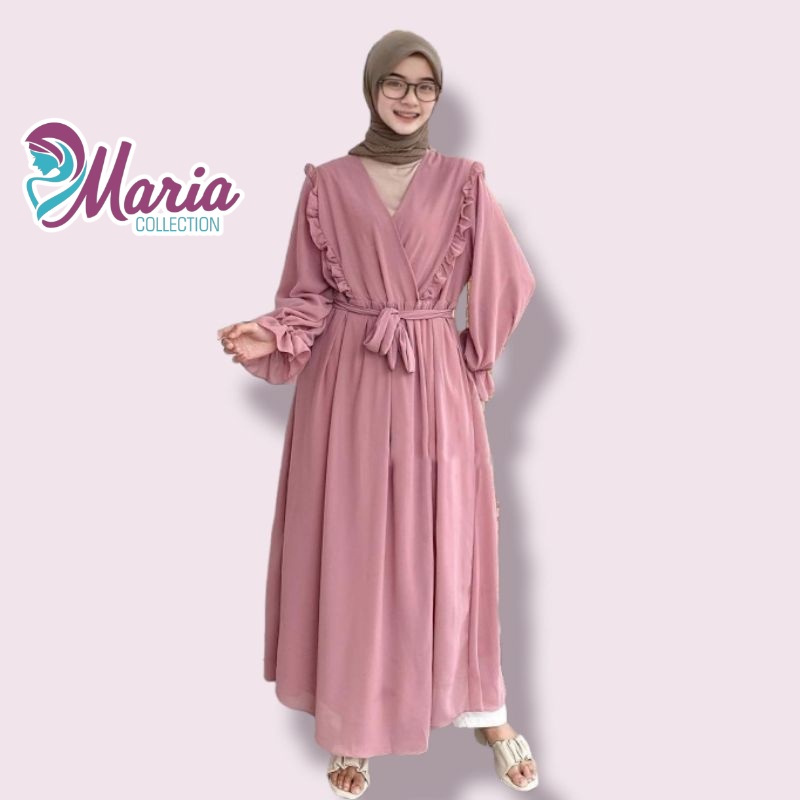MARIA COLLECTION Eliza Long Outer Ruffle - Gamis Outer Cardigan Bahan Ceruty All Size-1