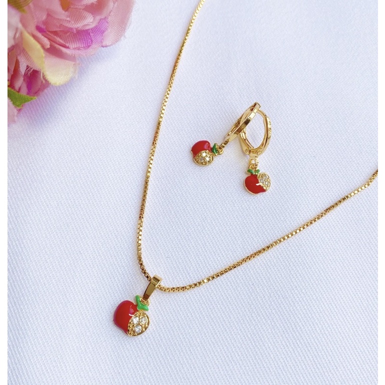 Set Perhiasan Anak Red Apple (Kalung + Sepasang Anting)