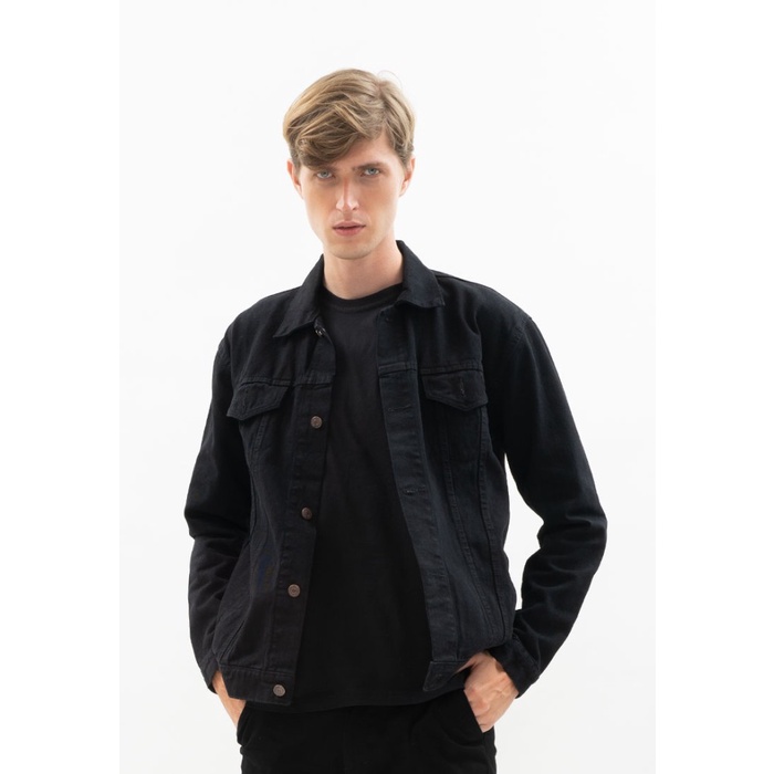 Houseofcuff Jaket Jeans Pria Polos Tebal Dilan Jaket Denim Hitam - M