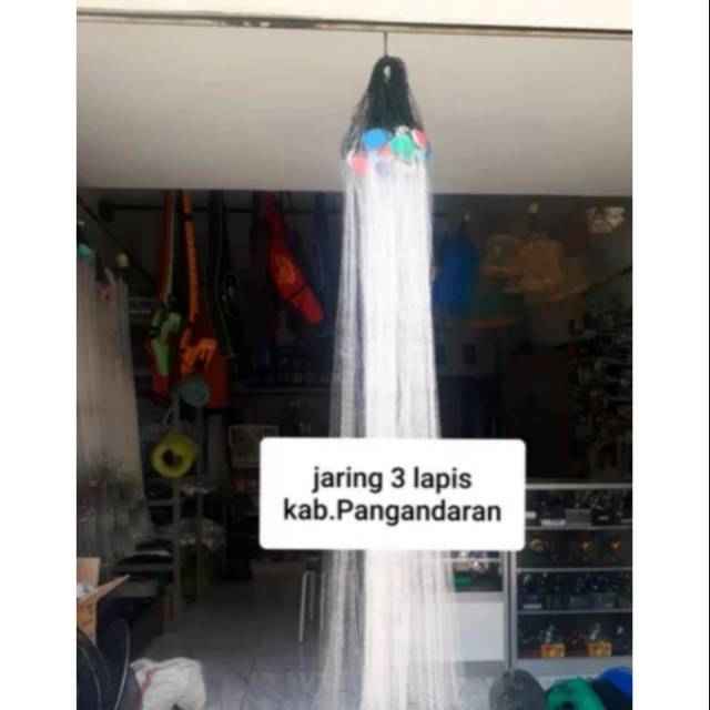 Jaring Ikan Siap Pakai 3 Lapis Tinggi 1,5m panjang 20m timah