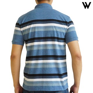  KAOS  POLO PRIA MOTIF  GARIS SALUR  BIRU HITAM WALRUS 