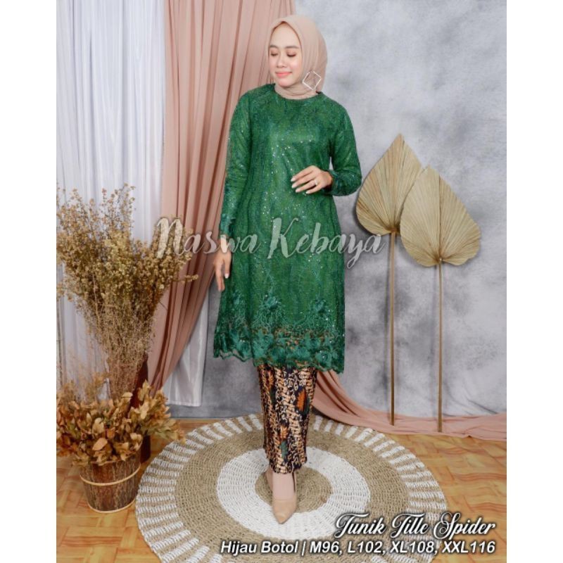 TUNIK TILE JUMBO LD 130.KEBAYA MODERN.KEBAYA TILE.BAJU KEBAYA-HIJAU BOTOL