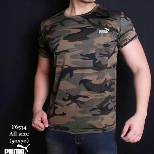 Baju Kaos Army Puma Camo Loreng Tentara / Kaos Running Gym Fitness