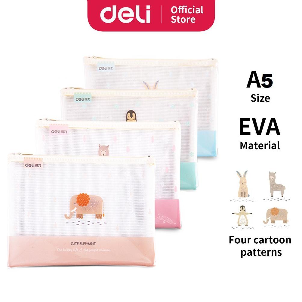 

((BISA COD)) Deli Transparent Mesh Zipper Bag Map Pouch Tas Resleting Jala A5 5992