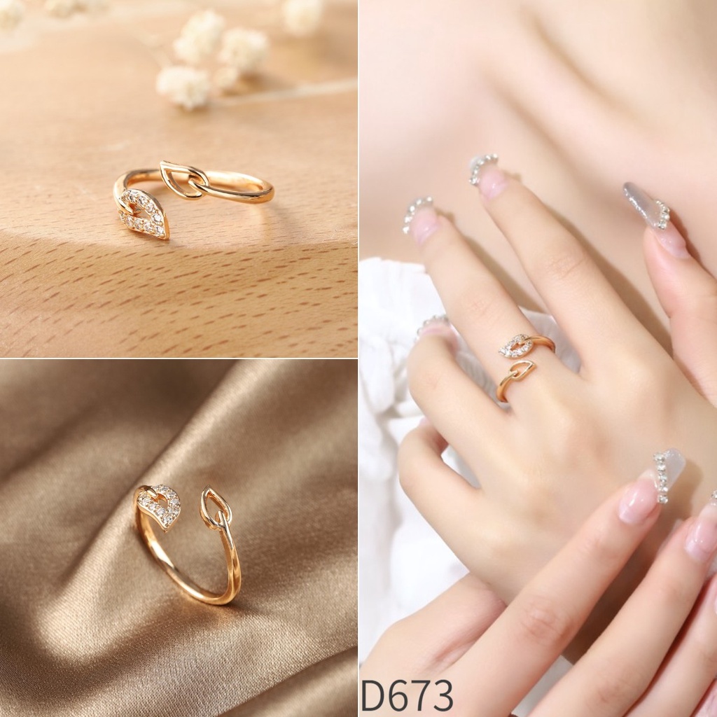 ♥✅COD✨Perhiasan Wanita Cincin Titanium Bisa Disesuaikan Elegan Berlapis Emas Model Bunga Untuk Hadiah D672-2