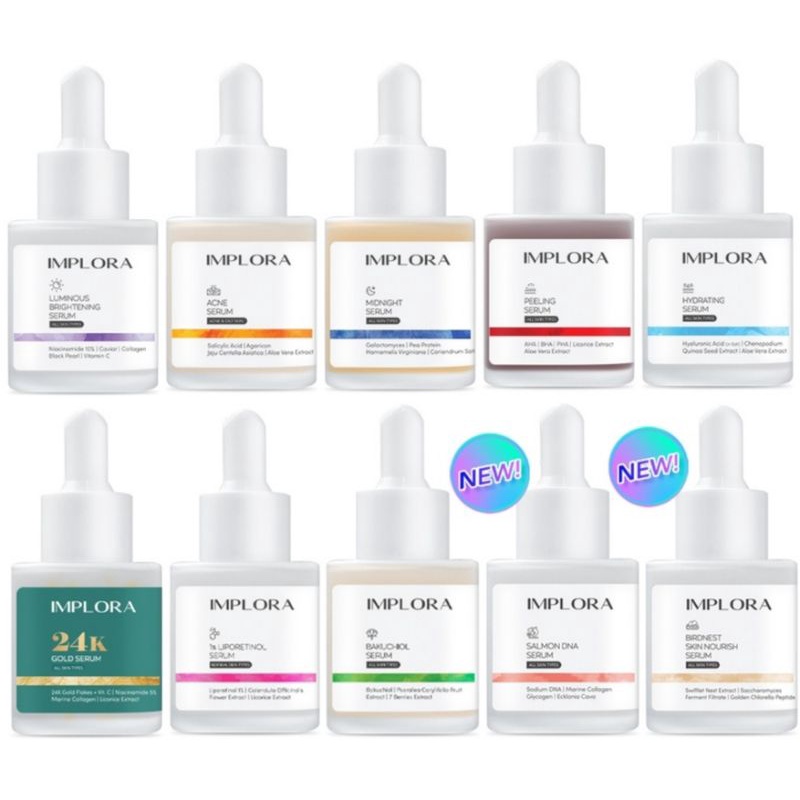 IMPLORA SKINCARE (NEW SALMON DNA &amp; BIRD NEST) SERUM WAJAH FACE SERUM CHEMICAL PEELING BRIGHT NIACINAMIDE 10% IMPLORA COSMETIC OFFICIAL 20ml CAVIAR COLLAGEN VITAMIN C EXTRACT AHA BHA PHA CENTELLA ASIATICA AGING PEELING SOLUTION ACNE CARE SERUM MALAM