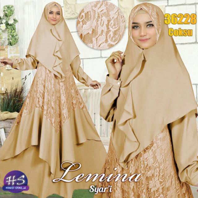 LEMINA FASHION BAJU GAMIS MAXI SYARI WANITA REMAJA TOP BRUKAT CERUTI BUSUI BERGO ANTEM MURAH TERBARU
