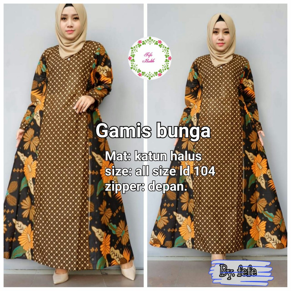 BAJU BATIK WANITA MODEL GAMIS KATUN HALUS TERBARU BUNGA