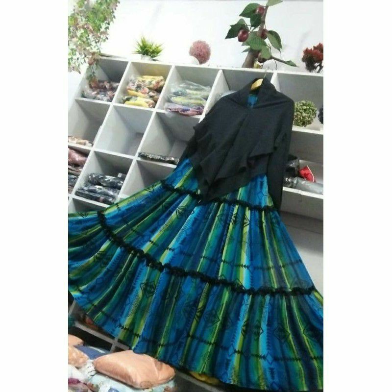 gamis gradasi tosca + khimar