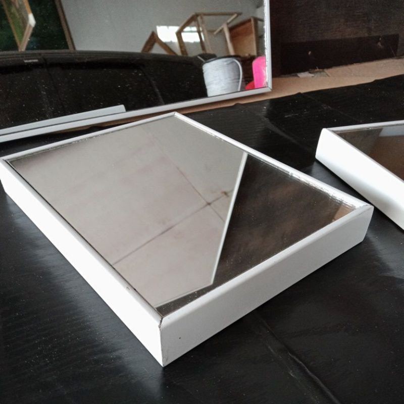 cermin kecil 15x20+20x30/cermin rias/frameles/cermin wastafel/cermin lucu-Putih