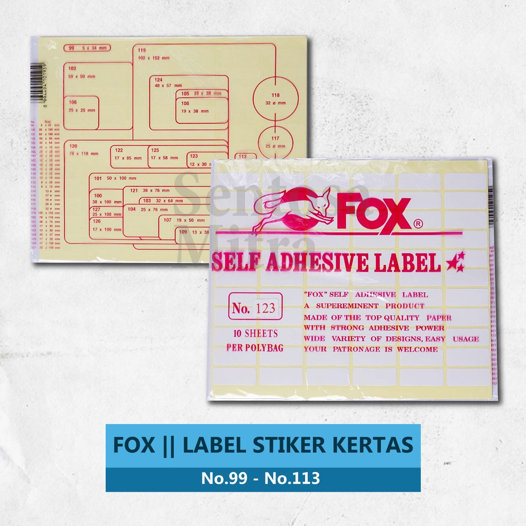

Label Kertas Sticker Fox Self Adhesive Stiker No. 99 - 113