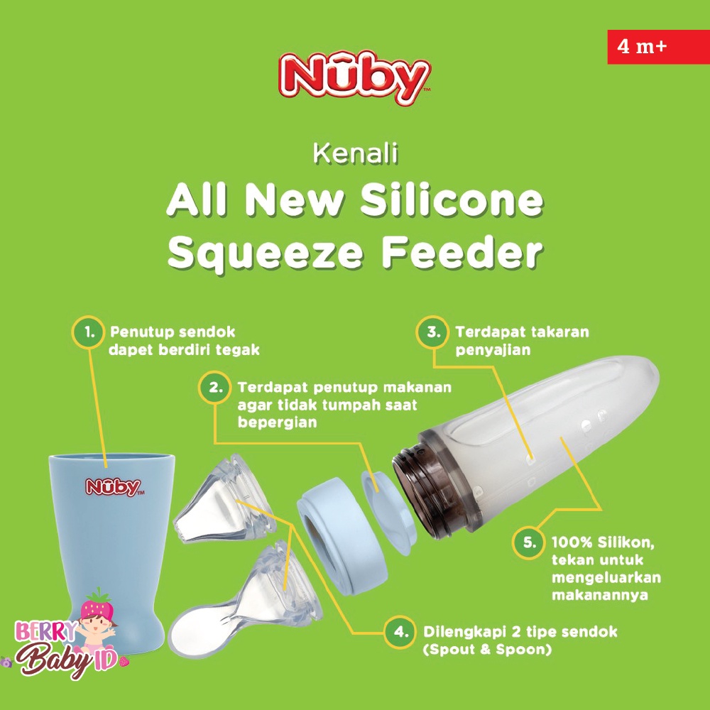 Nuby All Silicone Squeeze Feeder Botol Sendok Spout Silikon 4m+ Berry Mart