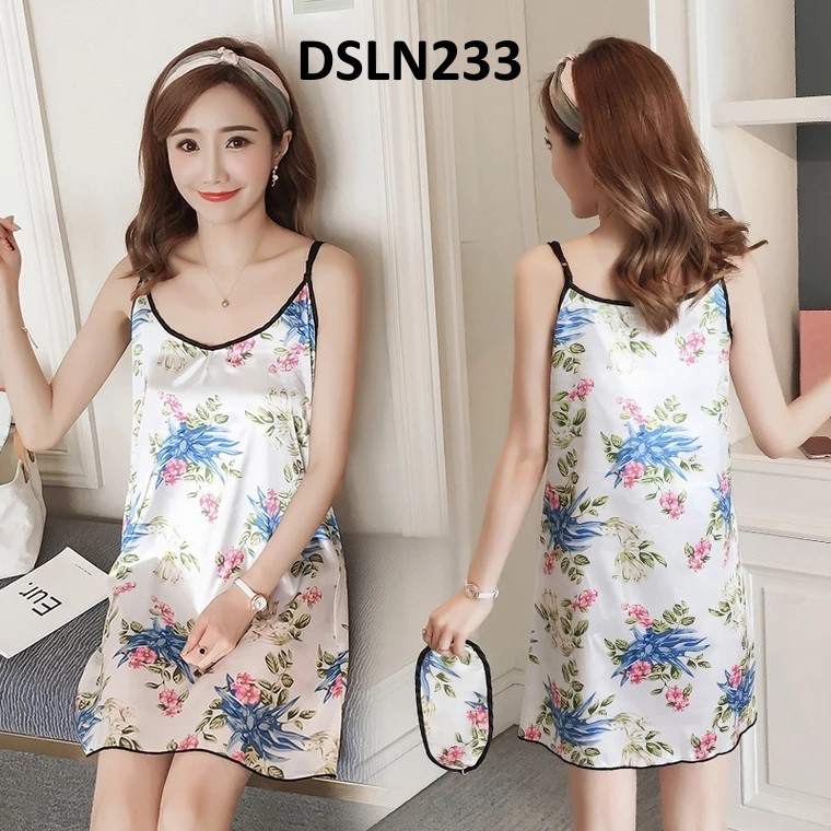 Daster Tanktop Satin Flower Pink White - DSLN233