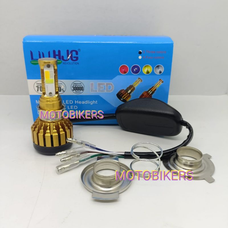LAMPU LED MOTOR HJG 3 WARNA LAMPU DEPAN WHITE YELLOW BLUE HJG