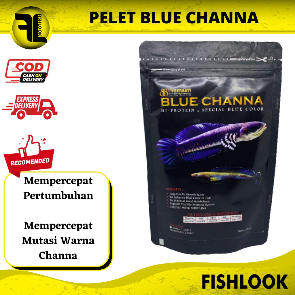 Pelet Premium Blue Channa 100g Pakan Chana Cana Andrao Pulchra - 2mm