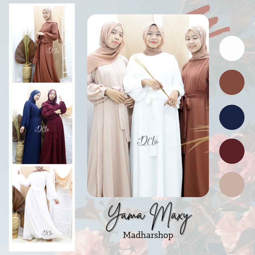 GAMIS WANITA SUPER JUMBO LD 120 YAMA MAXI (FREE BELT) Full Puring Long Dress Muslim Wanita Terbaru Kekinian Viral Size M L XL XXL Bahan Ceruty Armany Baju Gamis Wanita Remaja Polos Putih Lengan Balon Mewah Elegan / Gaun Baju Pesta Kondangan Wanita Modern