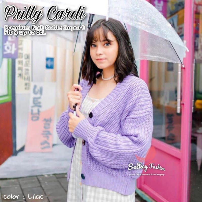 Prilly kardigan krop kancing rajut premium tebal 7get / Knit crop cardy premium 7Gauge
