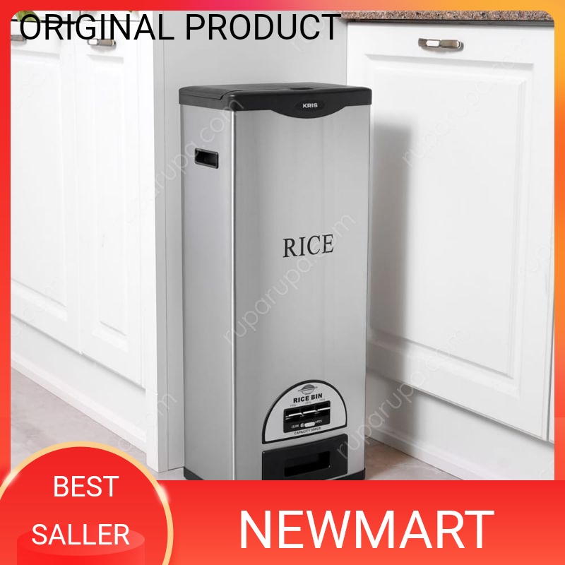 RICE BOX KRISCHEF / TEMPAT BERAS 30KG / DISPENSER BERAS STAINLESS STEEL ORIGINAL