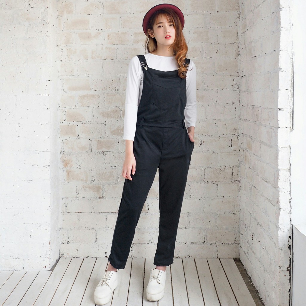 [N overall pocket RO] Jumpsuit Wanita Baby Terry Hitam