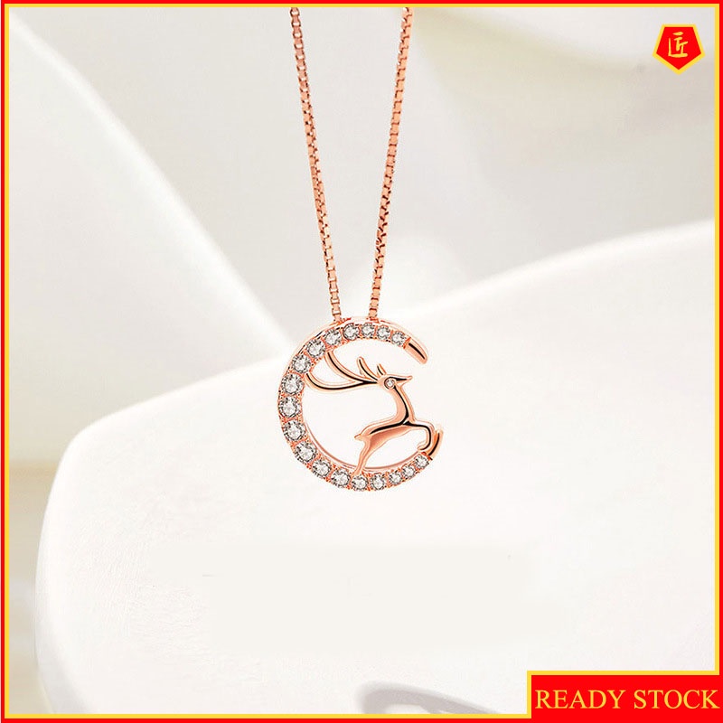 [Ready Stock]Elk Necklace Silver Female Light Luxury Minority Design Sense Simple Graceful