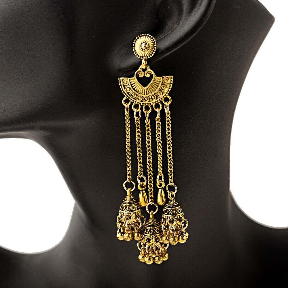 NEEDWAY Needway Giwang Anting Rumbai Panjang Elegan Vintage Lonceng Gipsi Hadiah Wanita India Jhumka Drop Earrings