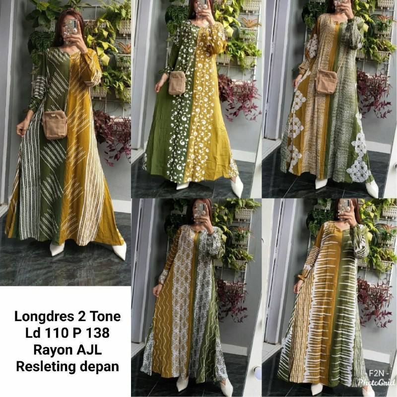 GAMIS BATIK AJL 2 TONE GAMIS RAYON DASTER BATIK PEKALONGAN TERBARU LONGDRESS RAYON