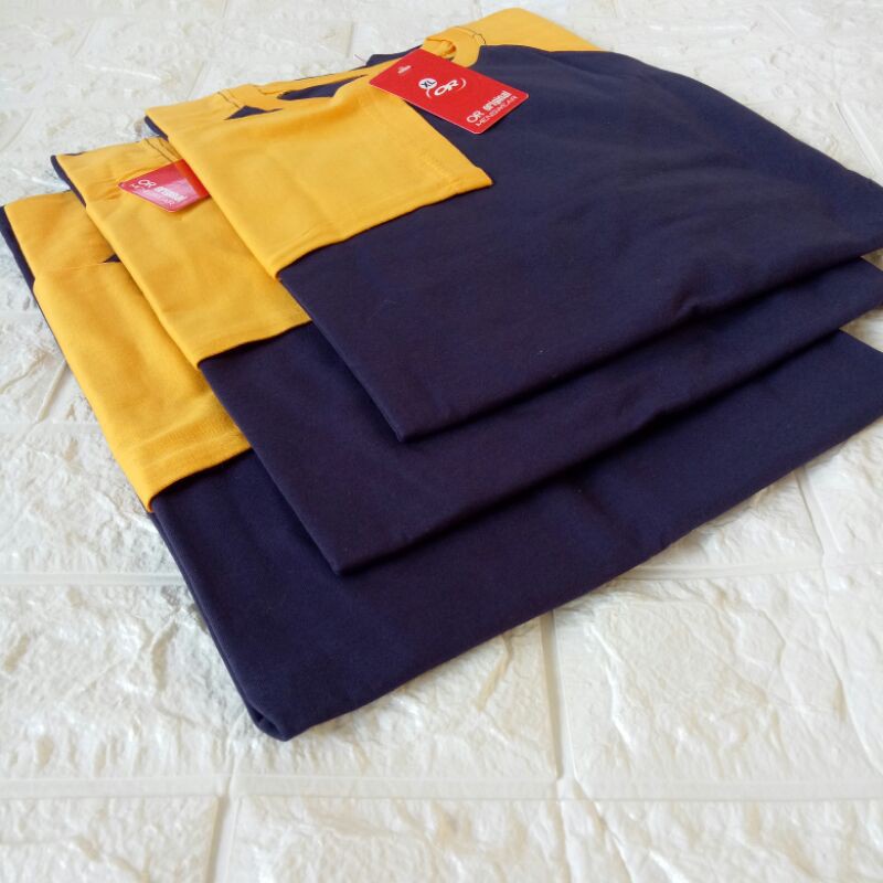 kaos polos raglan panjang DONGKER/NAVY-KUNING uk M L XL XXL dewasa