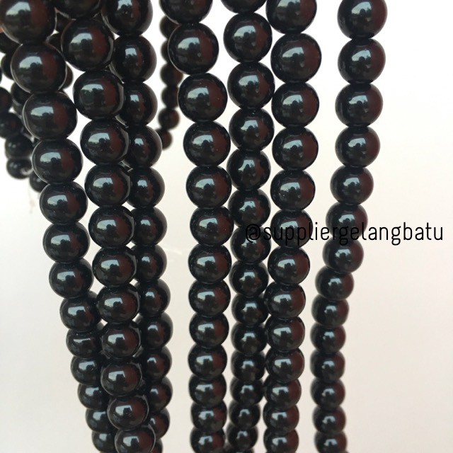 renceng batu alam manik obsidian black onyx kilap 8mm gelang kalung