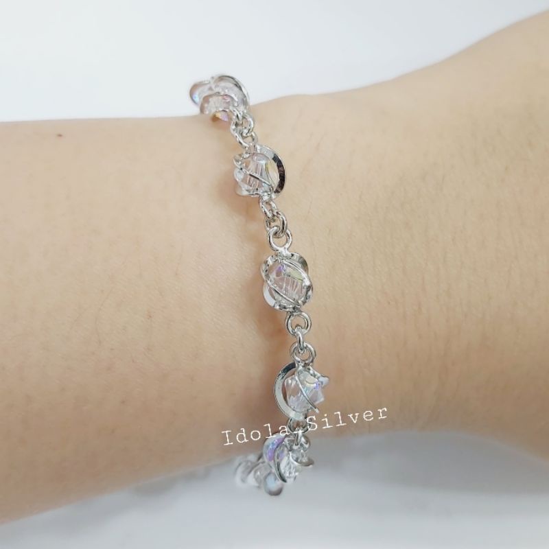 GELANG PERAK ASLI SILVER WANITA DEWASA 925 LAPIS EMAS PUTIH MODEL SANGKAR