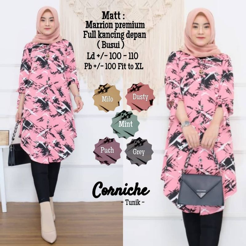 PROMO//ATASAN TUNIK MOTIF ETNIK WANITA CORNICHE TERBARU MURAH KEKINIAN LONG