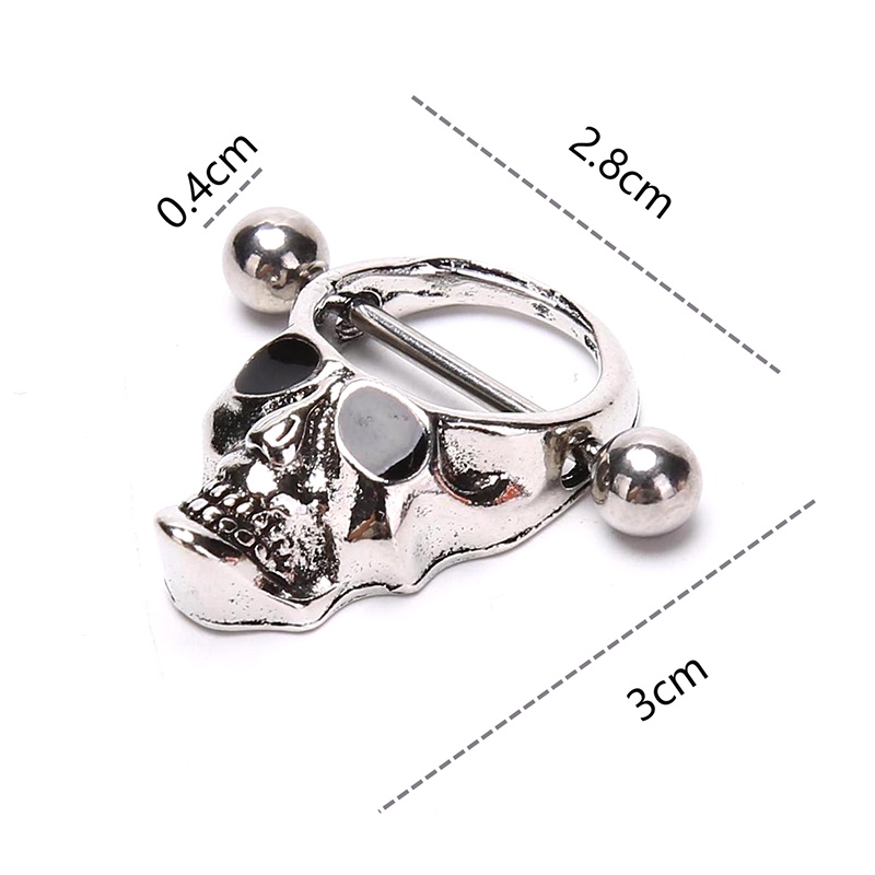 Cincin Tindik Puting Bentuk Tengkorak Bahan Stainless Steel