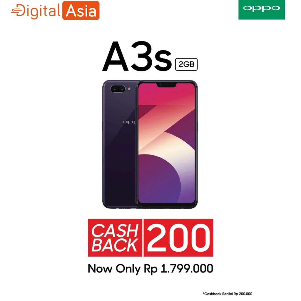OPPO A3S 2/16 CICIL BEBAS KARTU KREDIT GARANSI RESMI Ready Smartphone Android 4G Selfie Expert UNGU