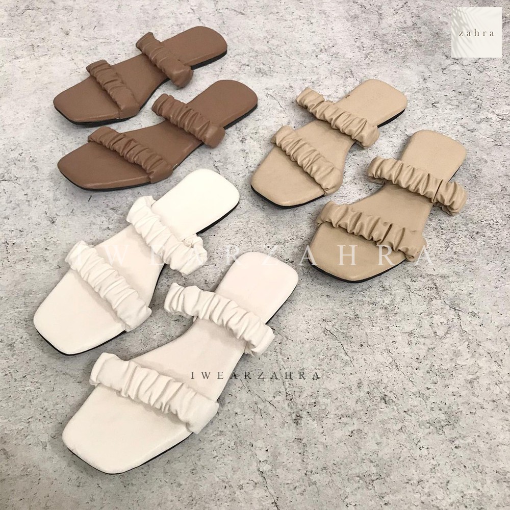SCRUNCHIE SANDAL (DOUBLE) - sendal selop slip nyaman teplek wanita heels hak sandal wanita