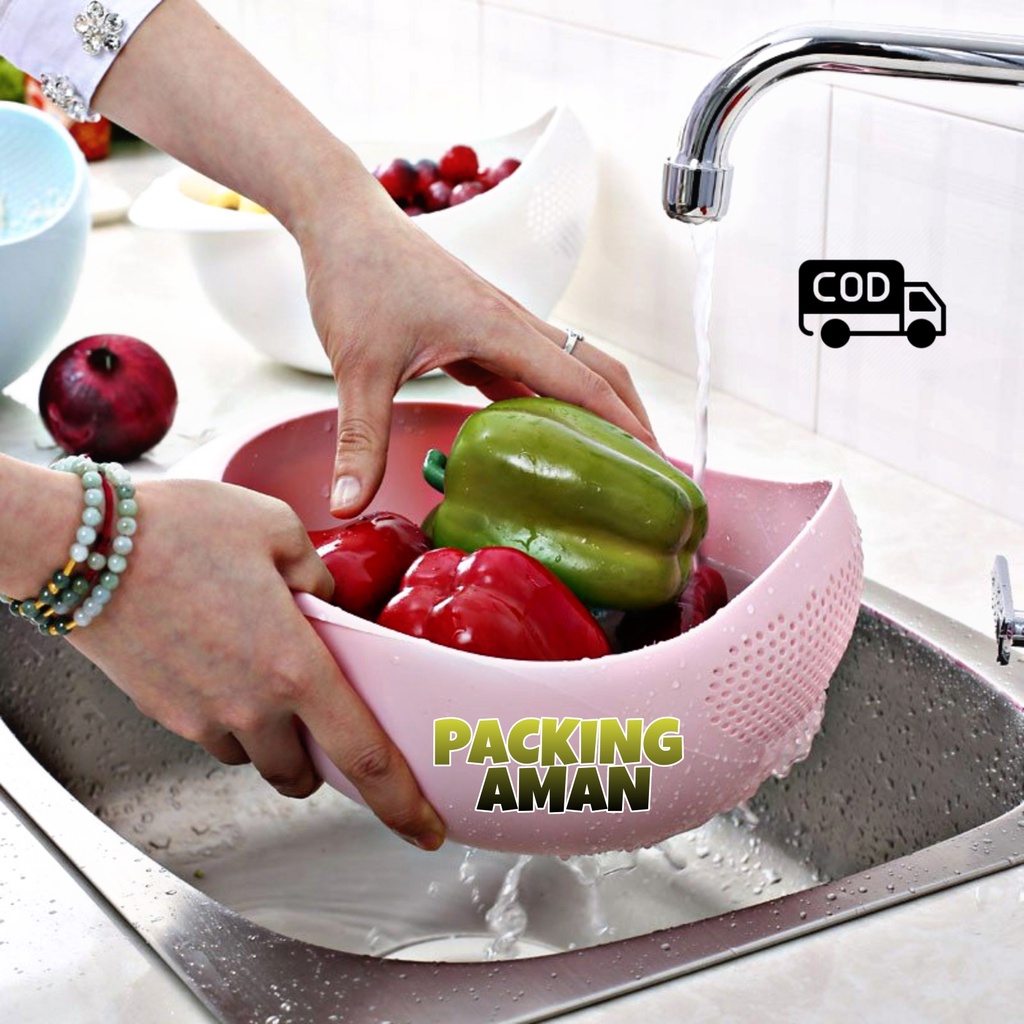 PROMO (BISA COD) Baskom Wadah / Saringan Tempat Cuci Beras Sayur Buah Serbaguna