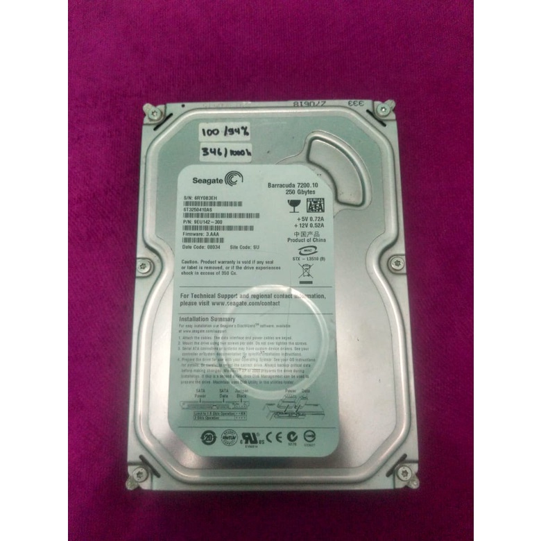 HDD PC 250Gb Merk Seagate *Normal