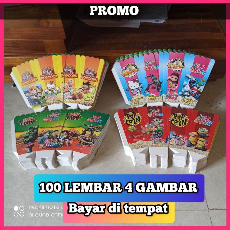 

100 Lembar 4 Gambar Kertas Kemasan Pop corn 12x6