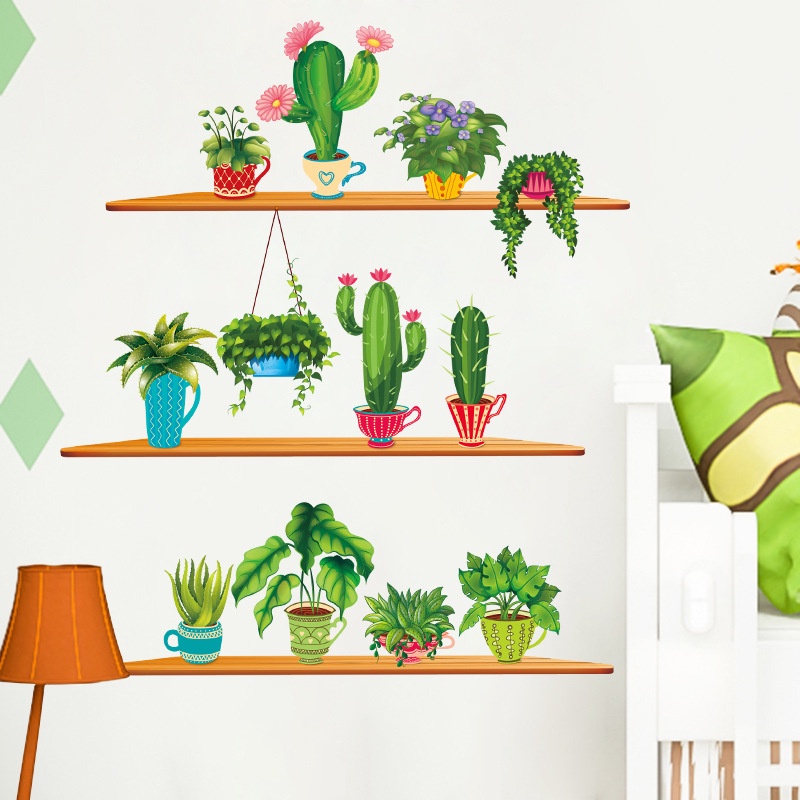 Reliza Wall Sticker Cactus In Style Pot Garden LDR9309 Stiker Dinding