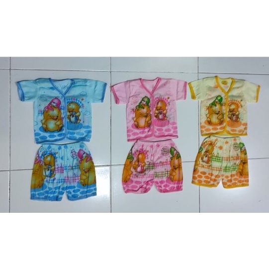 1/2 Lusin Setelan Baju Bayi lengan pendek+celana pendek Full warna bahan halus