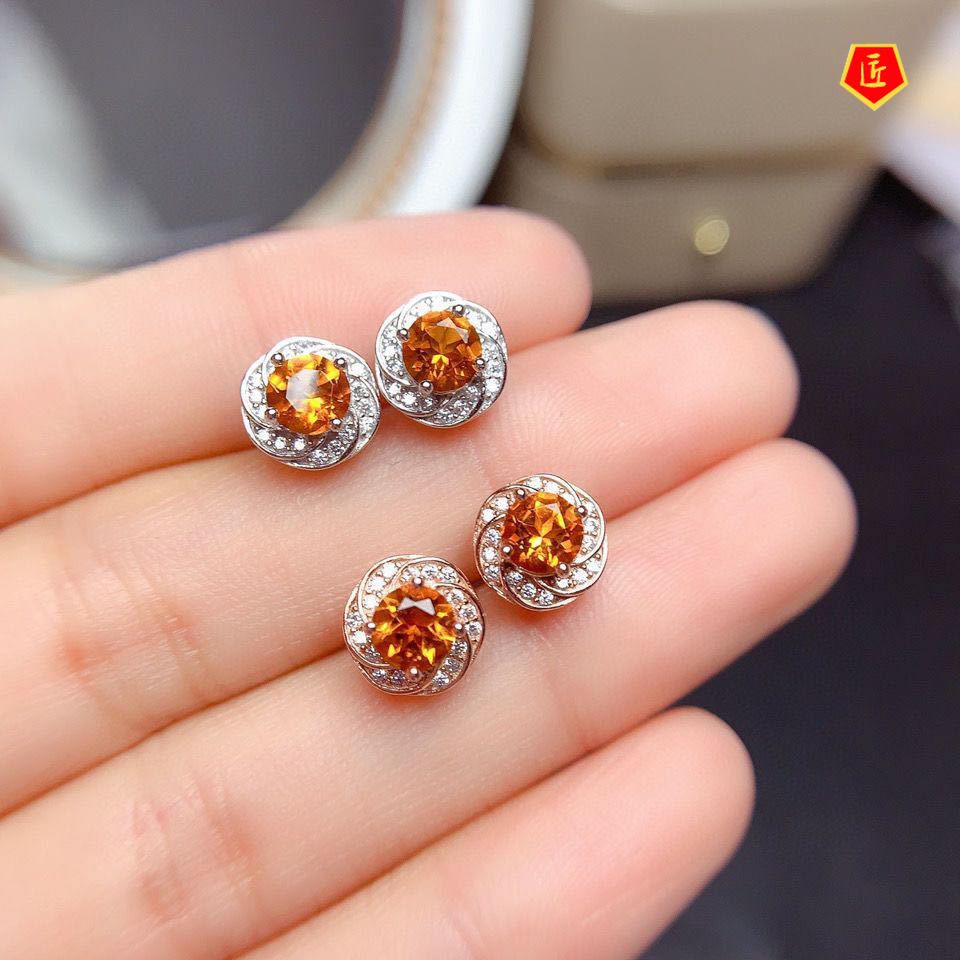 [Ready Stock]Pt950 Champagne Morganite Citrine Stud Earrings