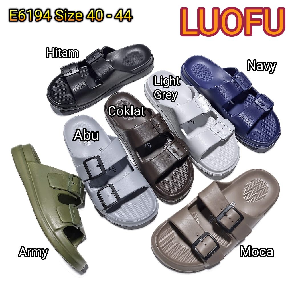 LUOFU ORIGINAL jelly sandal karet empuk murah pria slop gesper cowok import E6194