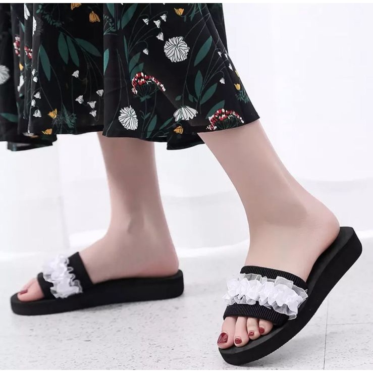 SANDAL WANITA WEDGES SPON SELOP BUNGA TERBARU