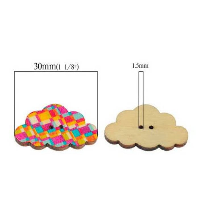 Kancing Kayu Dua Lubang - Cloud Style (10 pcs)