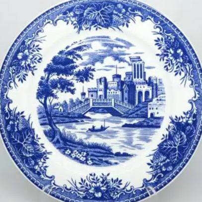 Chinoiseries/Piring antik/piring keramik putih-biru/piring hias D27 cm - castle