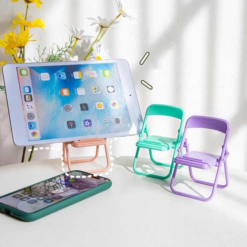 Stand Holder Hp / Tablet Universal Portable Bentuk Kursi Kartun Bisa Dilipat / Diatur