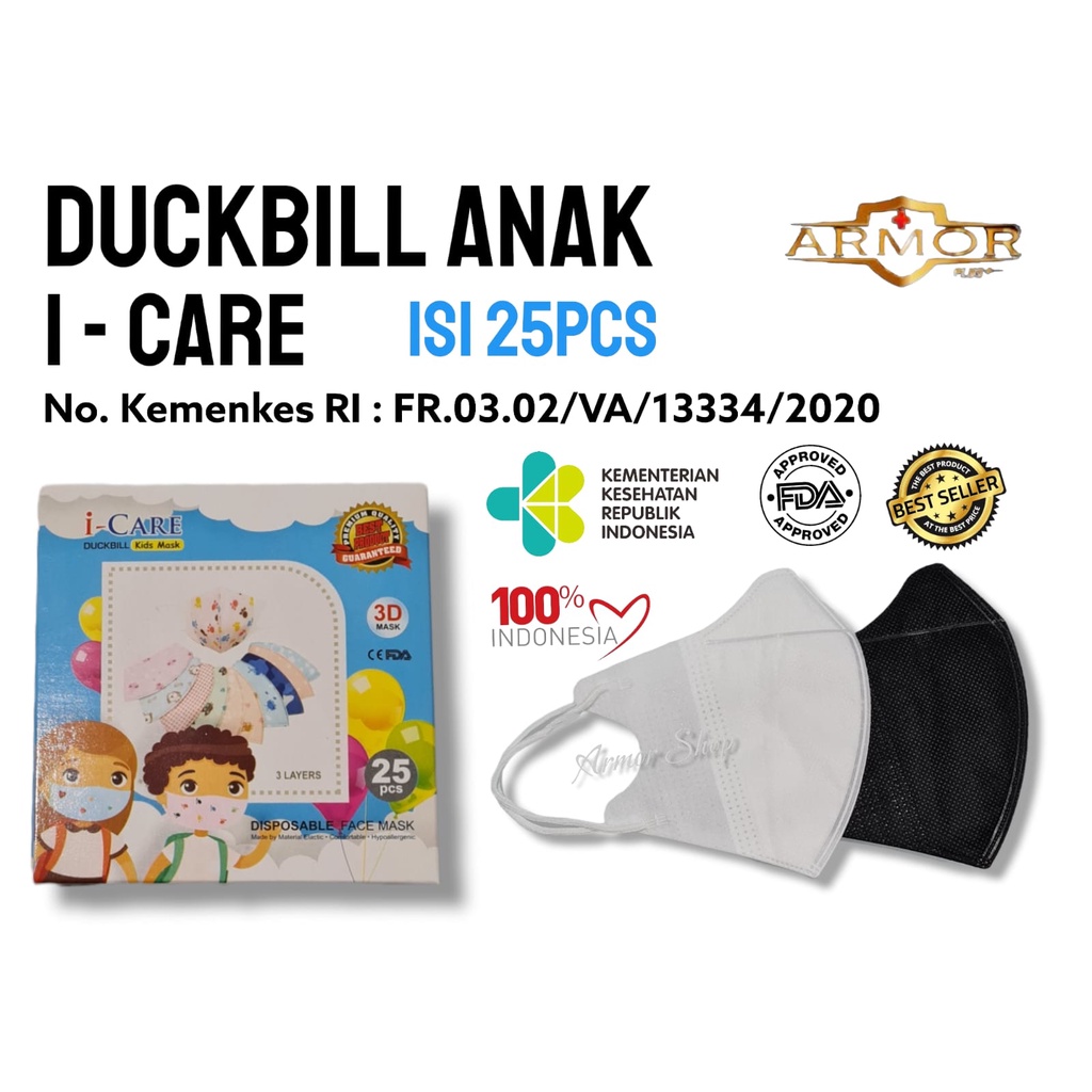 MASKER DUCKBILL ANAK 4PLY ISI 25PCS EARLOOP ICARE DUCKBILL KIDS I CARE