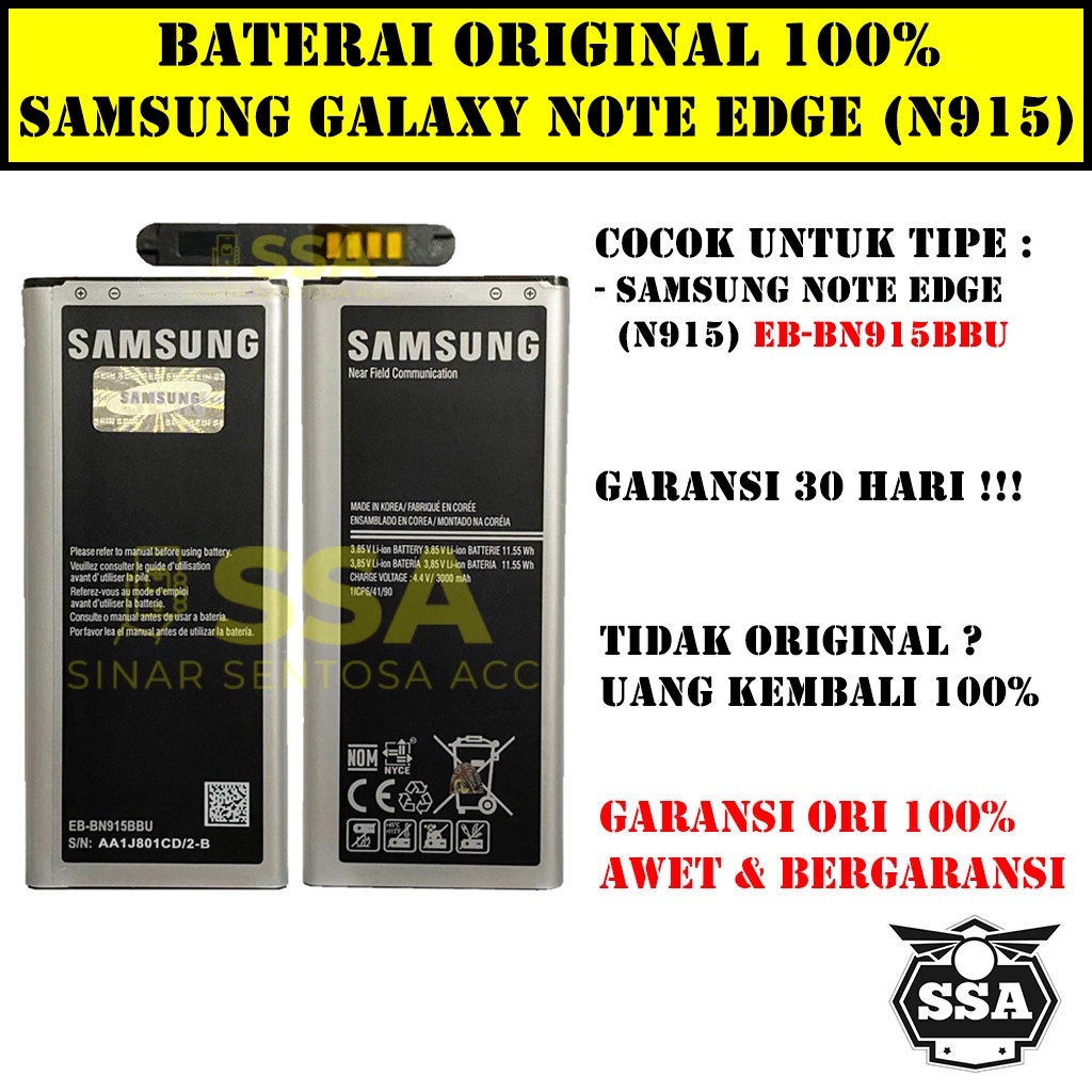 Baterai Original 100% Samsung Galaxy Note Edge N915 EB-BN915BBU Batre Batrai Battery Batrei Batere Batu HP ORI GARANSI Awet