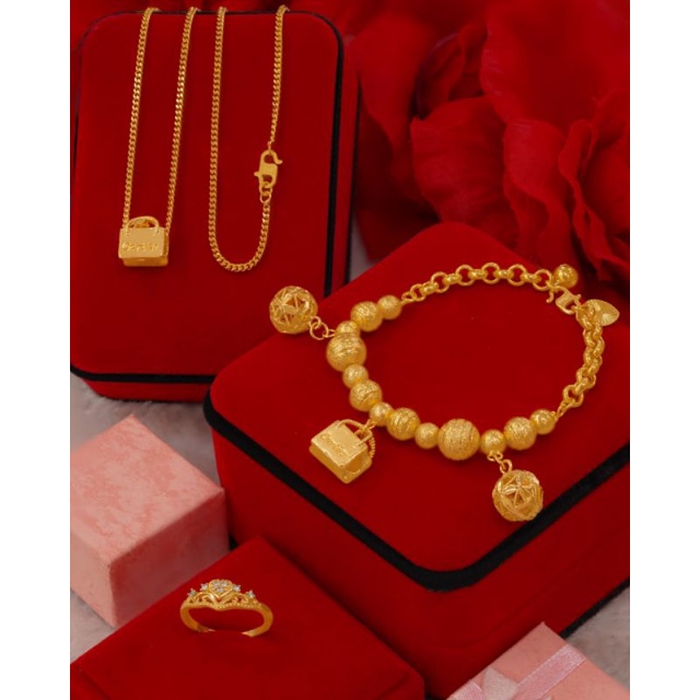 SET LIONTIN TAS VIRAL EMAS BANGKOK KALUNG, GELANG TANGAN BOBA DAN CINCIN SESUAI GAMBAR DAN SESUAI PE