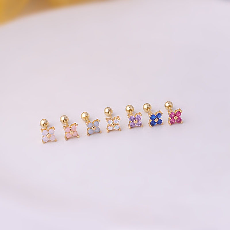 1pc Anting Stud Bentuk Bunga Bahan Stainless Steel 20Gauge Untuk Wanita