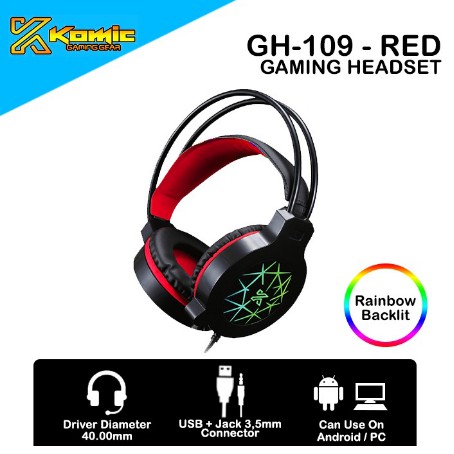 Headset Gaming Komic GH-109 - Mobile / PC Headset RGB Lighting